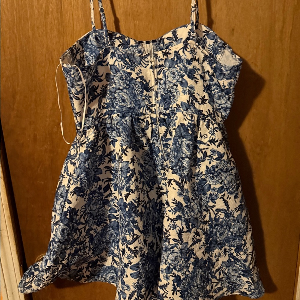 Miami Blue and White Floral Mini Dress